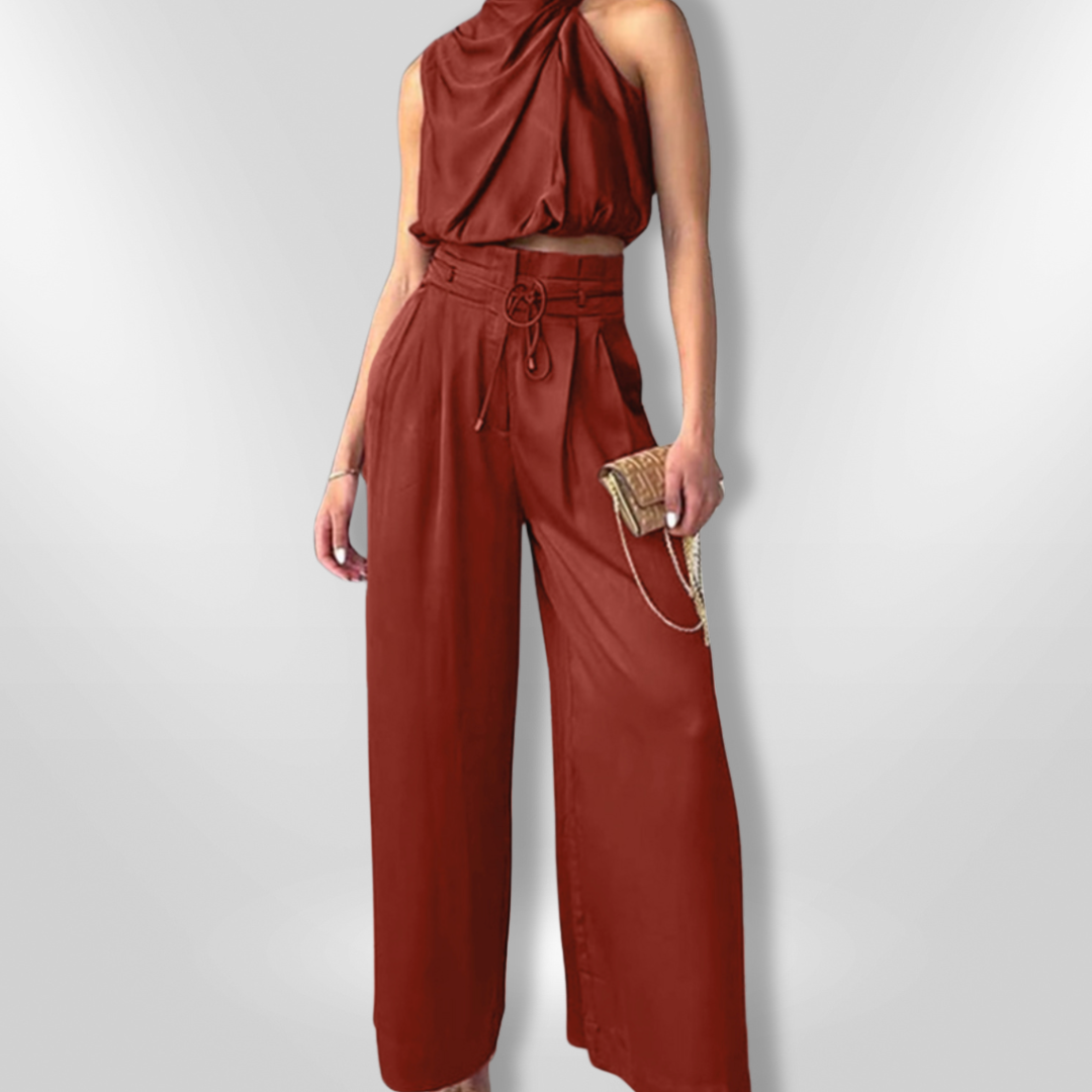 Dames Twee-Piece Set Elegante Top en Brede Broek 4