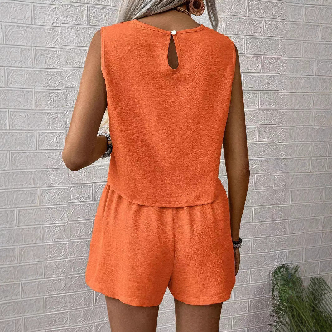 Dames Twee-Piece Set Lichte Geweven Stijl Cropped Top en Hoge Taille Shorts 2