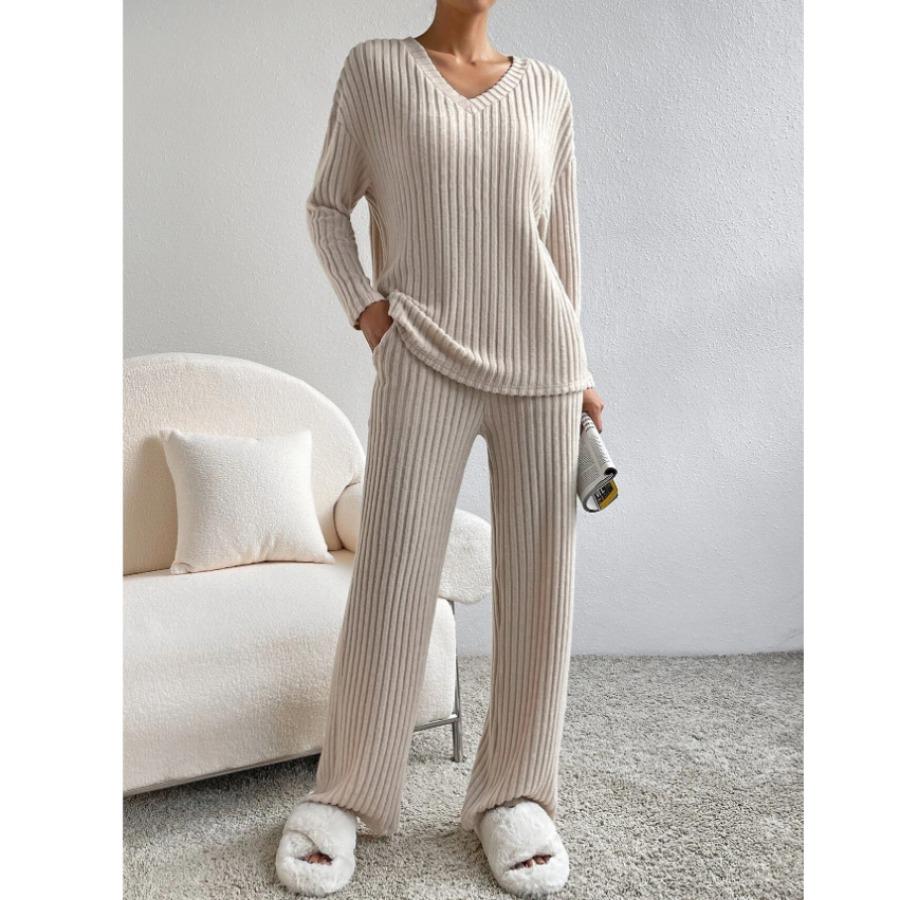 Dames Tweedelige Set Gebreid Minimalistisch Comfy Outfit 0