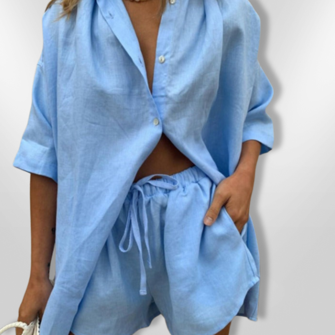 Dames Two Piece Set Comfy Oversized Blouse en Short van Ademend Materiaal 4