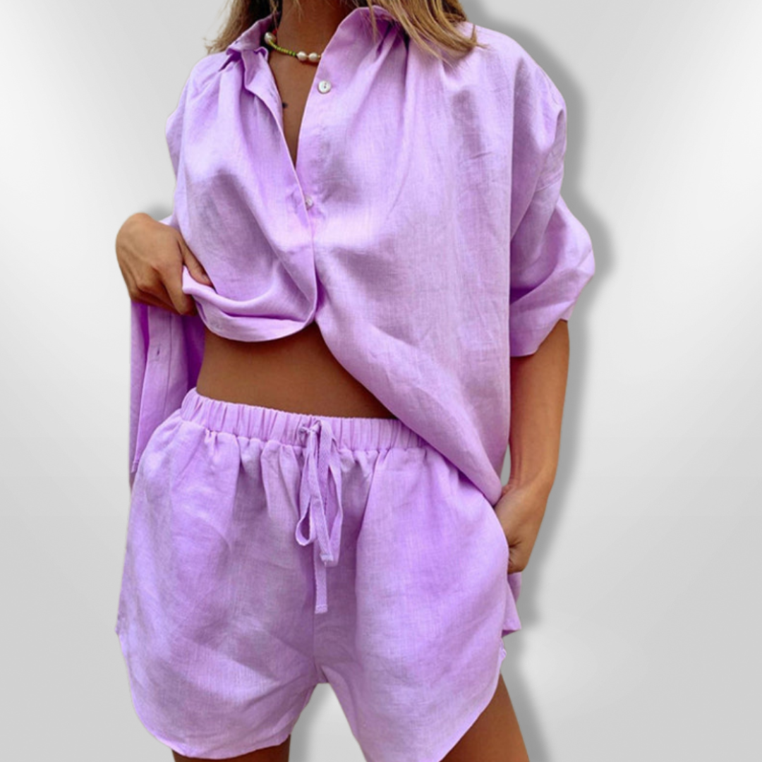 Dames Two Piece Set Comfy Oversized Blouse en Short van Ademend Materiaal 5