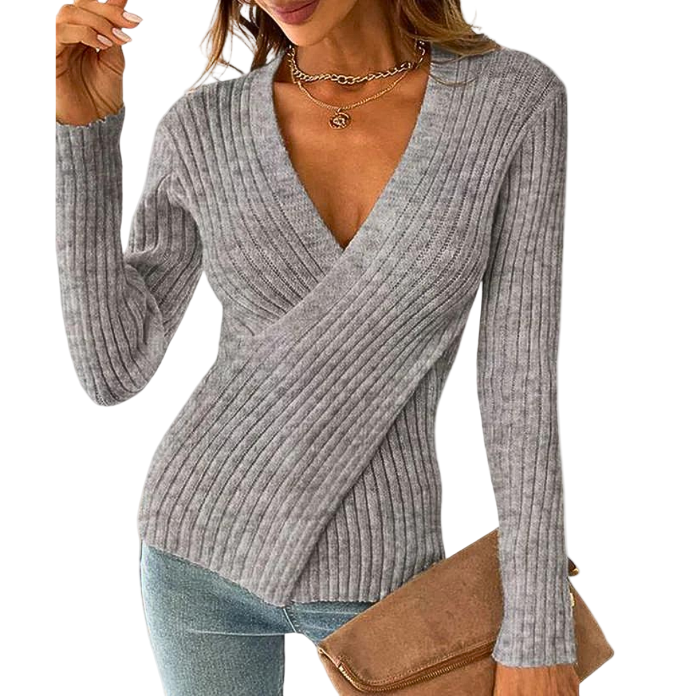 Dames V-hals Trui met Criss-Cross Details 0
