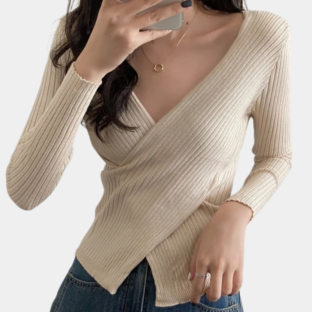 Dames V-hals Trui met Criss-Cross Details 6