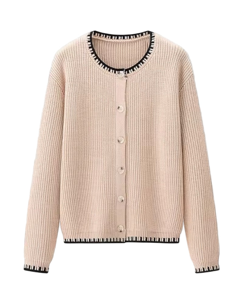 Dames Vest Ronde Hals met Knoopsluiting en Contrasterende Biezen 0