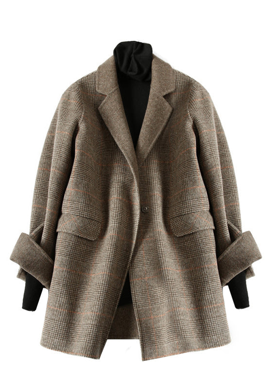 Dames Vintage Geruite Wollen Jas met Peter Pan Kraag 3