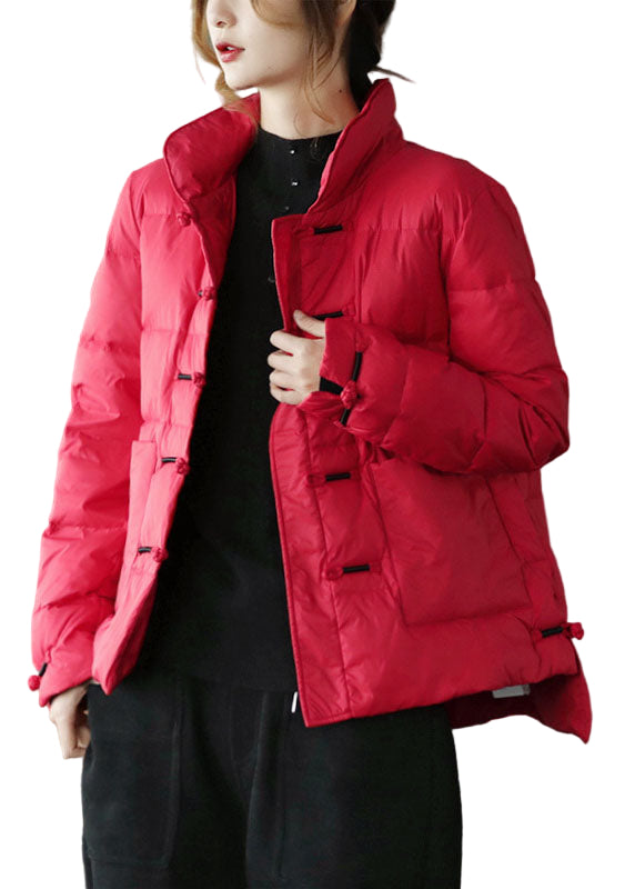 Dames Winter Donsjas met Opstaande Kraag en Knoopzakken 0