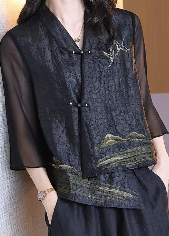 Dames Winterjas Retro V-hals Patchwork Met Chinese Knoop 1