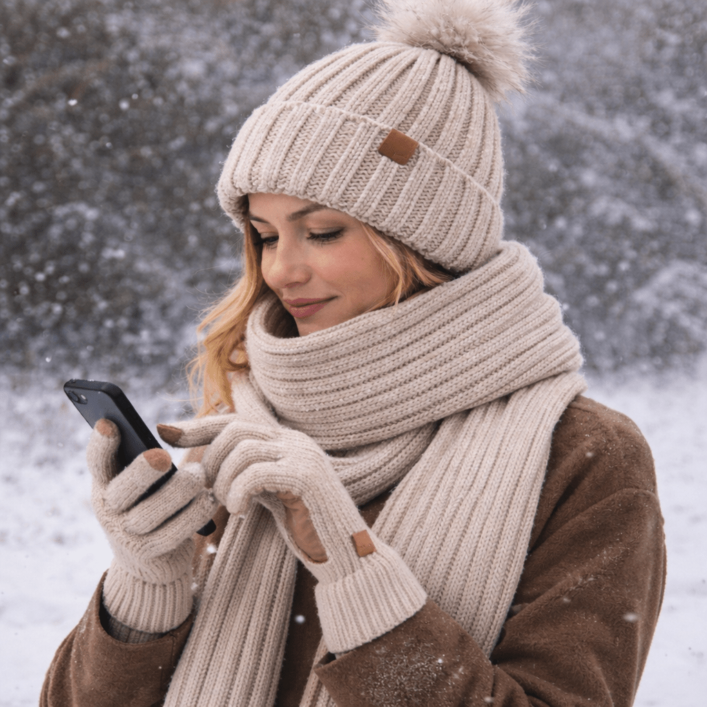 Dames Winterset 3-in-1 Muts Sjaal Handschoenen 0