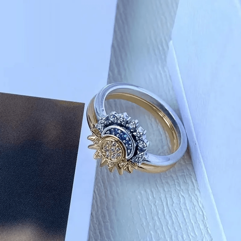 Dames Zilveren Ring Maan en Zonontwerp voor Tijdloze Stijl 1