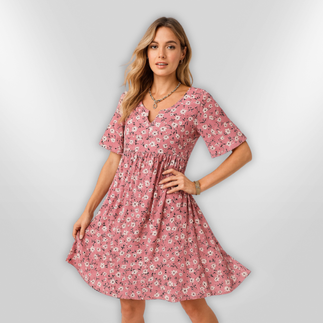 Dames Zomerjurk Luchtig Met Bloemenprint Ademend Materiaal 1