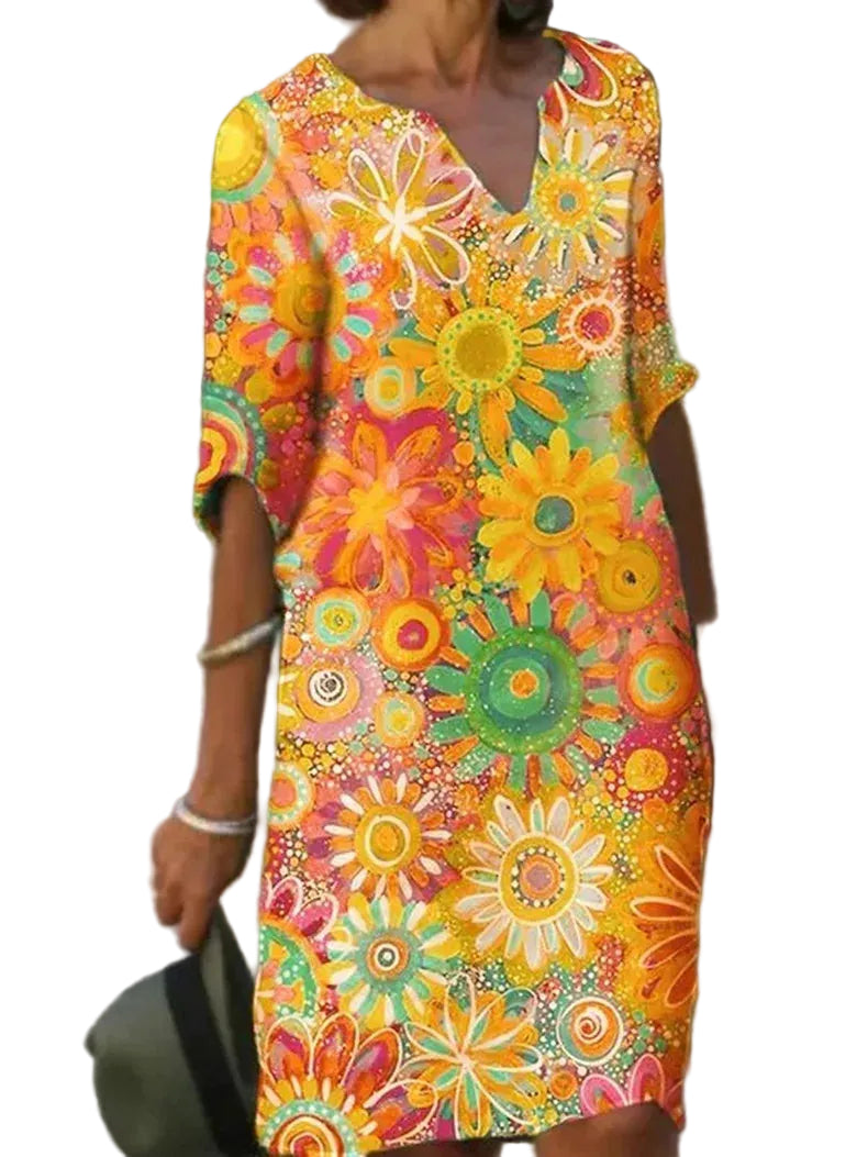 Dames Zomerjurk V-hals Bloemenprint voor Casual en Chique Gelegenheden 0