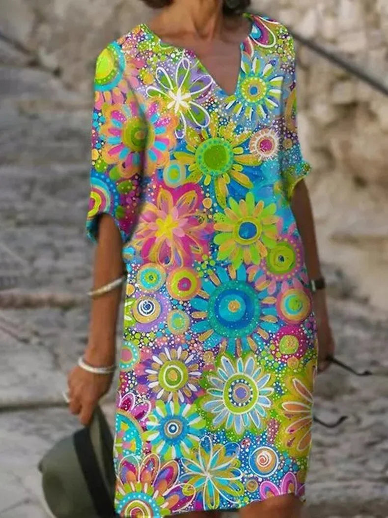 Dames Zomerjurk V-hals Bloemenprint voor Casual en Chique Gelegenheden 1