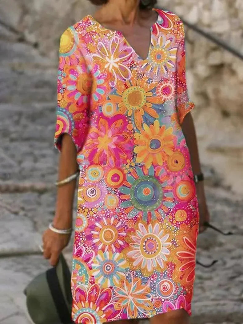 Dames Zomerjurk V-hals Bloemenprint voor Casual en Chique Gelegenheden 2