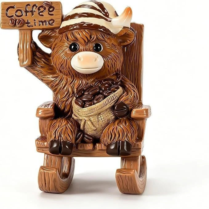 Decoratief Beeldje Vrolijke Schotse Hooglandkoe voor Koffieliefhebbers 0