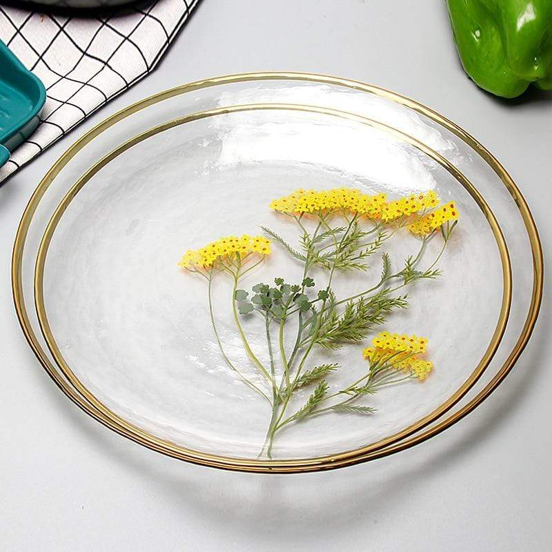 Decoratief Glasbord Bloemenprint met Gouden Rand 1