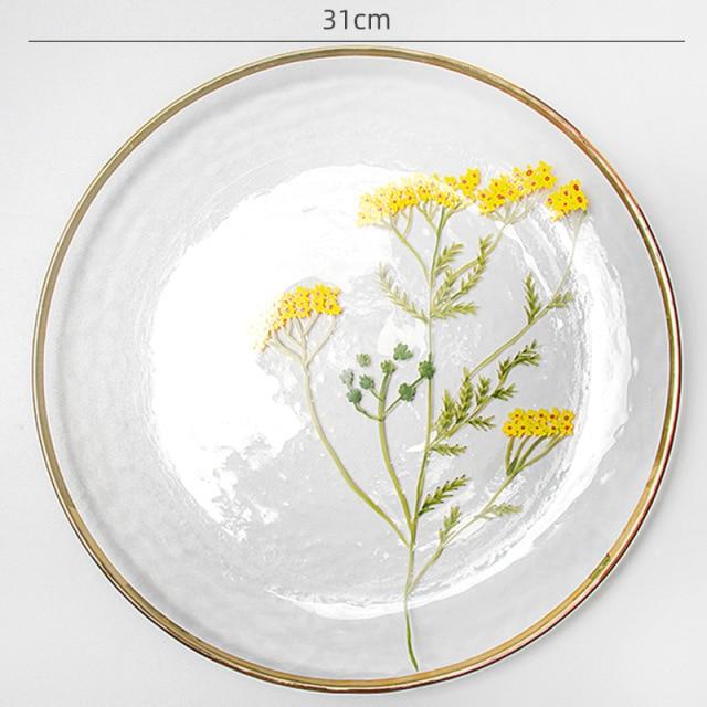 Decoratief Glasbord Bloemenprint met Gouden Rand 4