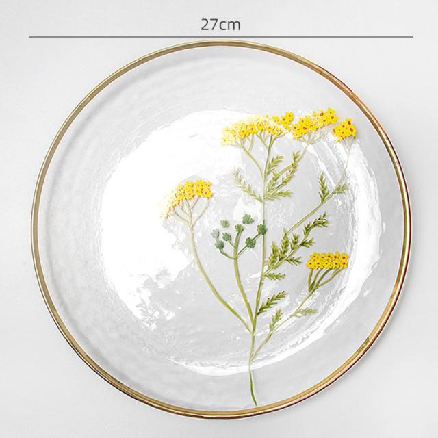 Decoratief Glasbord Bloemenprint met Gouden Rand 5