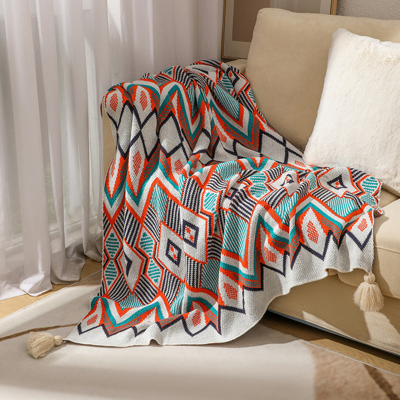 Decoratieve Gebreide Deken Met Geometrisch Patroon 1