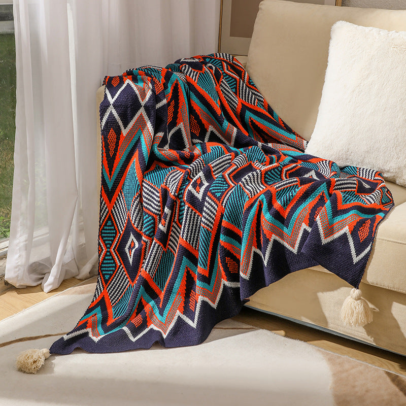 Decoratieve Gebreide Deken Met Geometrisch Patroon 2