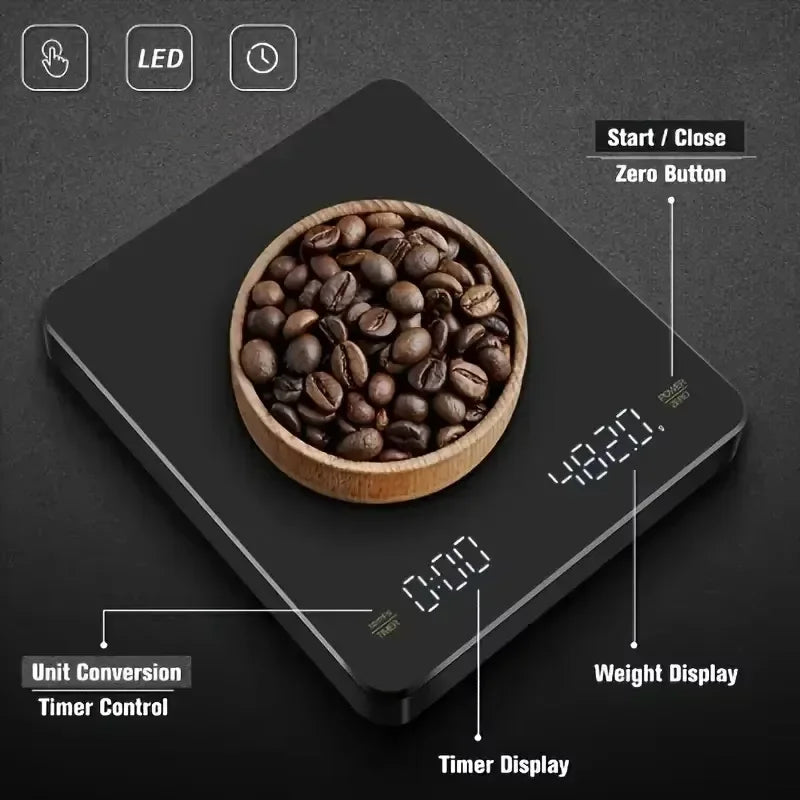 Digitale Koffieweegschaal met Timer en LED Scherm 0