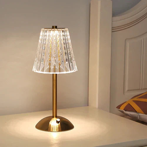 Draadloze Tafellamp Met Gouden Kristallen En Dimbare LED-Verlichting 7