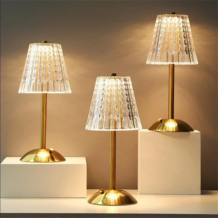 Draadloze Tafellamp Met Gouden Kristallen En Dimbare LED-Verlichting 9
