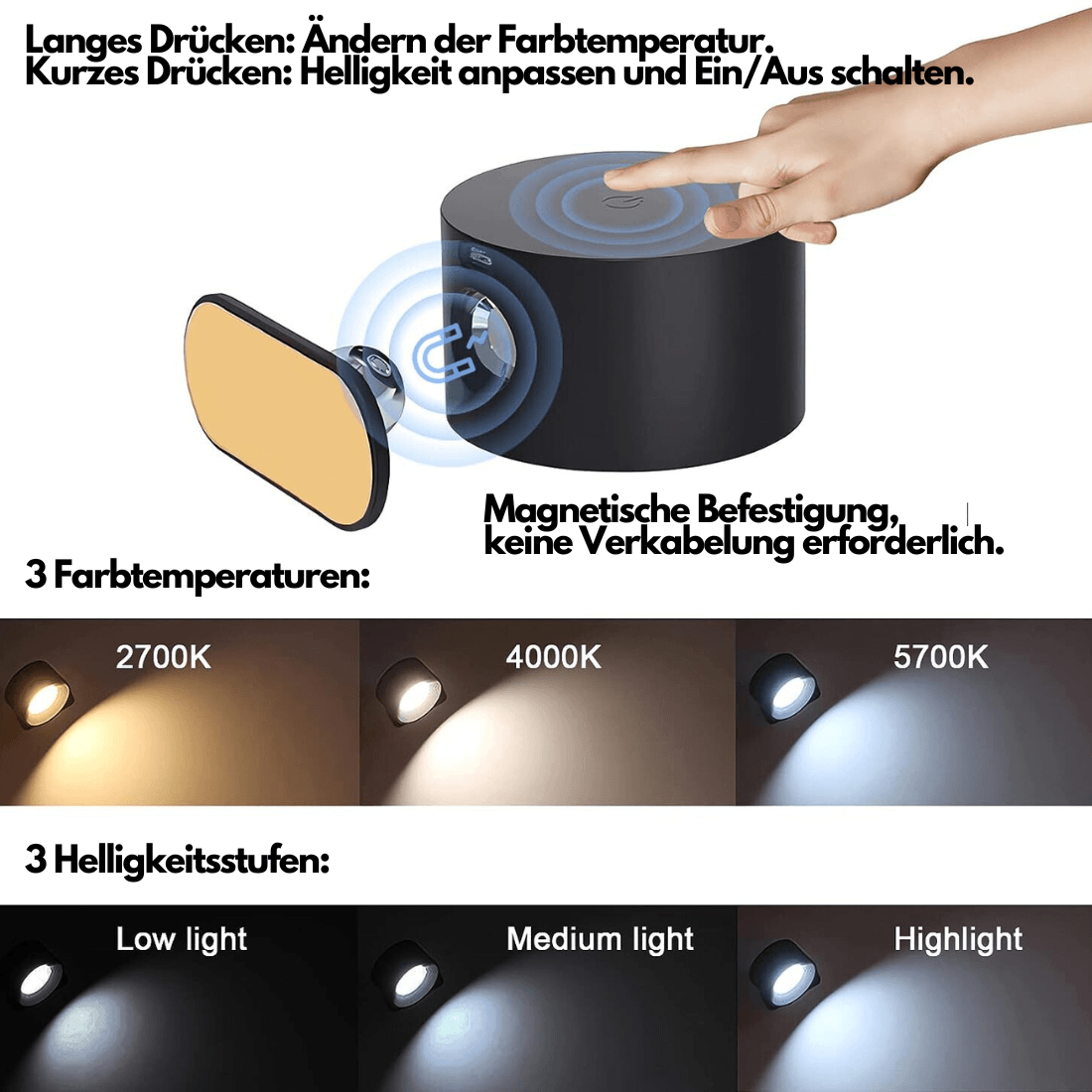 Draadloze Wandlamp 360° Verstelbaar voor Binnengebruik 6