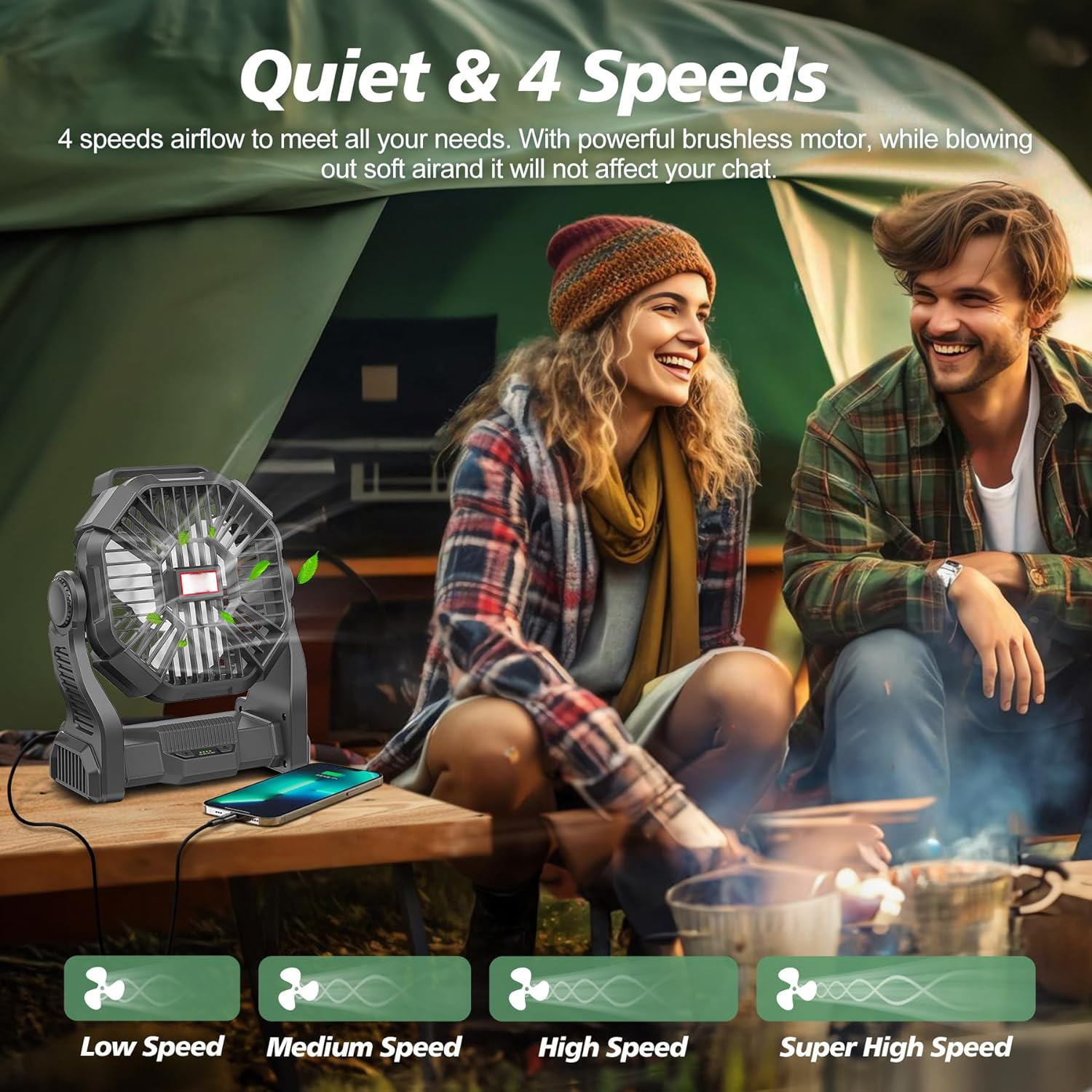 Draagbare Campingventilator met LED-Lantaarn voor Buitenactiviteiten 6