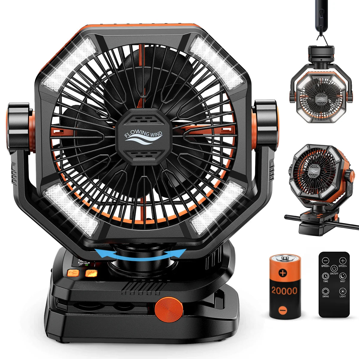 Draagbare Campingventilator met LED-lantaarn en Instelbare Snelheden voor Buiten 10