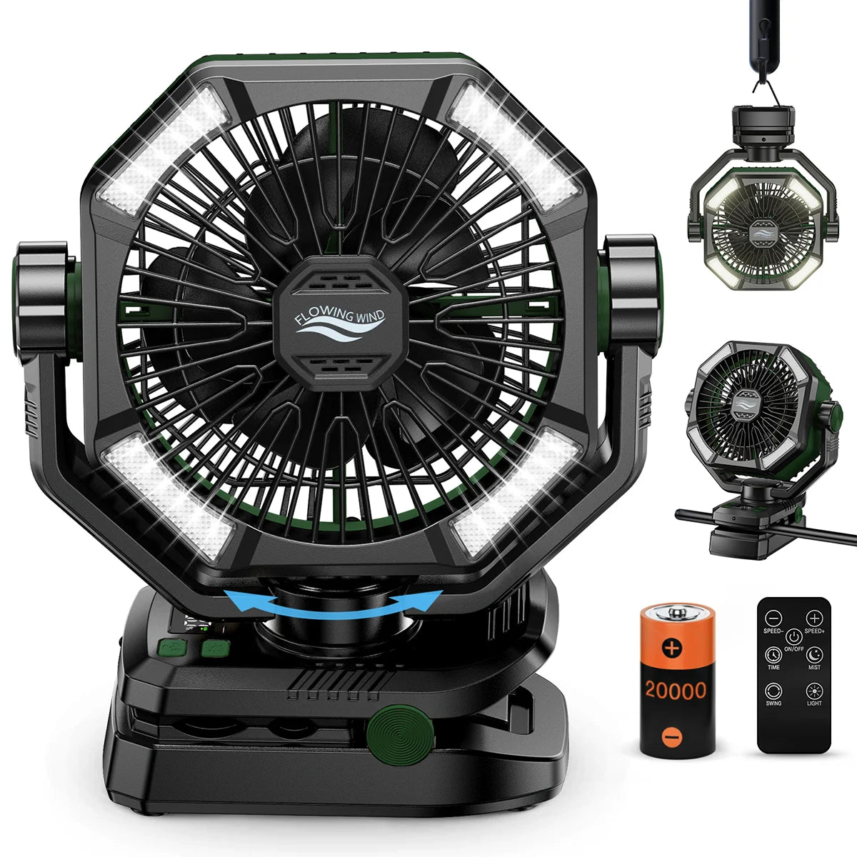 Draagbare Campingventilator met LED-lantaarn en Instelbare Snelheden voor Buiten 11