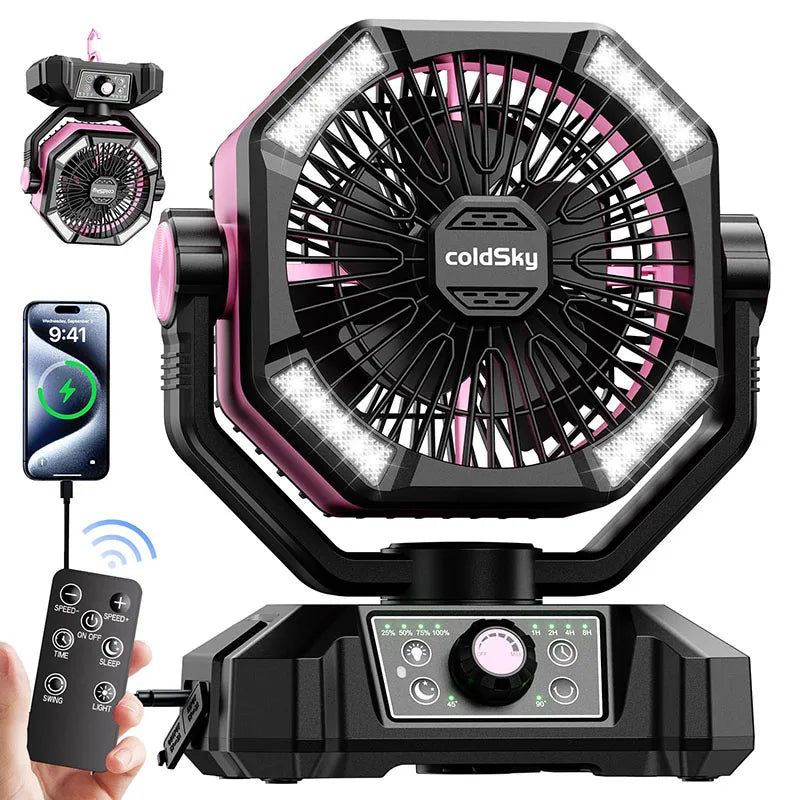 Draagbare Campingventilator met LED-lantaarn en Instelbare Snelheden voor Buiten 6