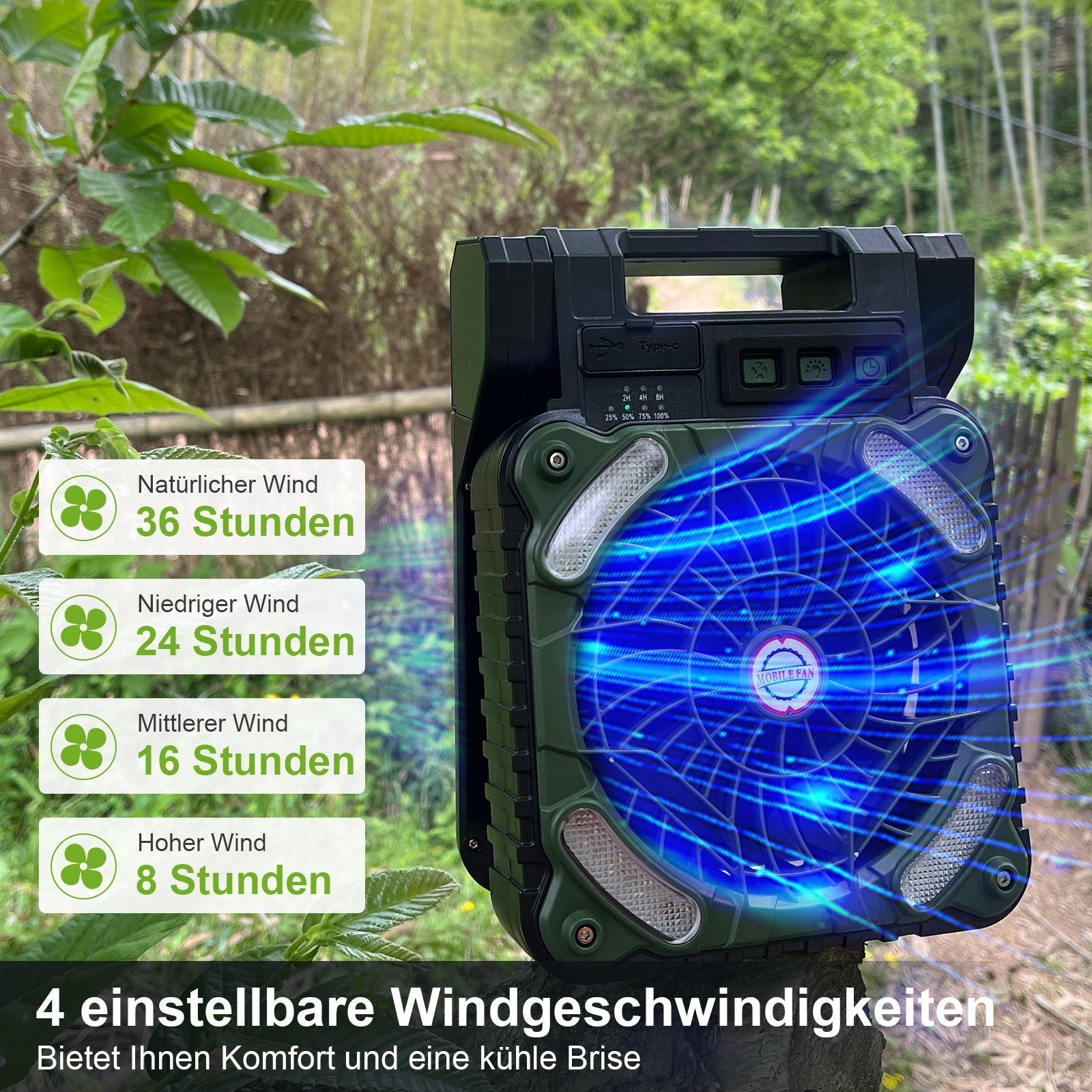 Draagbare Campingventilator met LED-verlichting 3