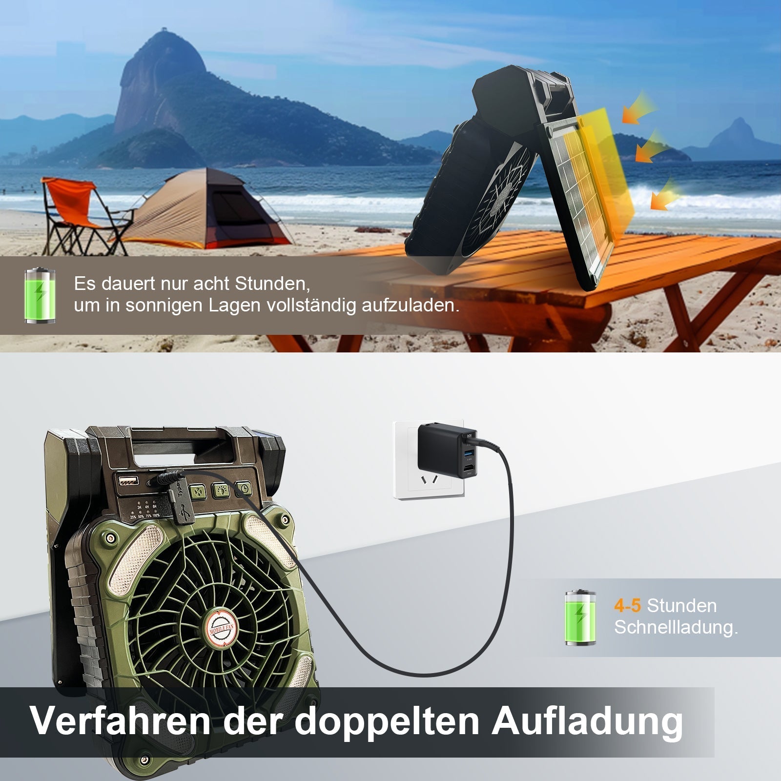 Draagbare Campingventilator met LED-verlichting 7