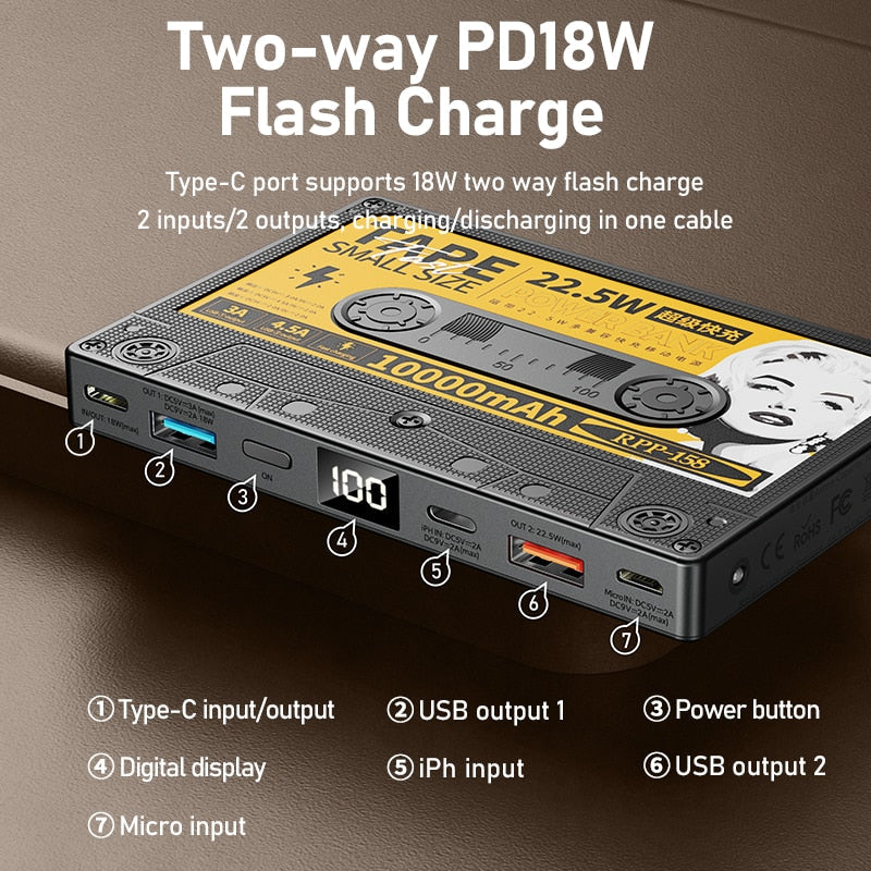 Draagbare Powerbank Retro Cassette Ontwerp 3