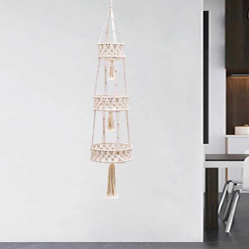 Drielaagse Macramé Plantenhouder Hangend 5