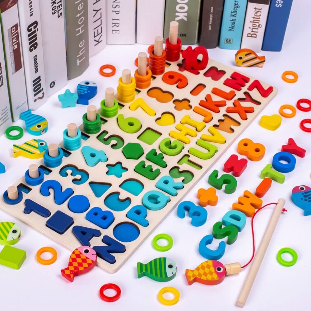Educatief Houten Spelbord voor Kinderen met Vormen en Cijfers 0