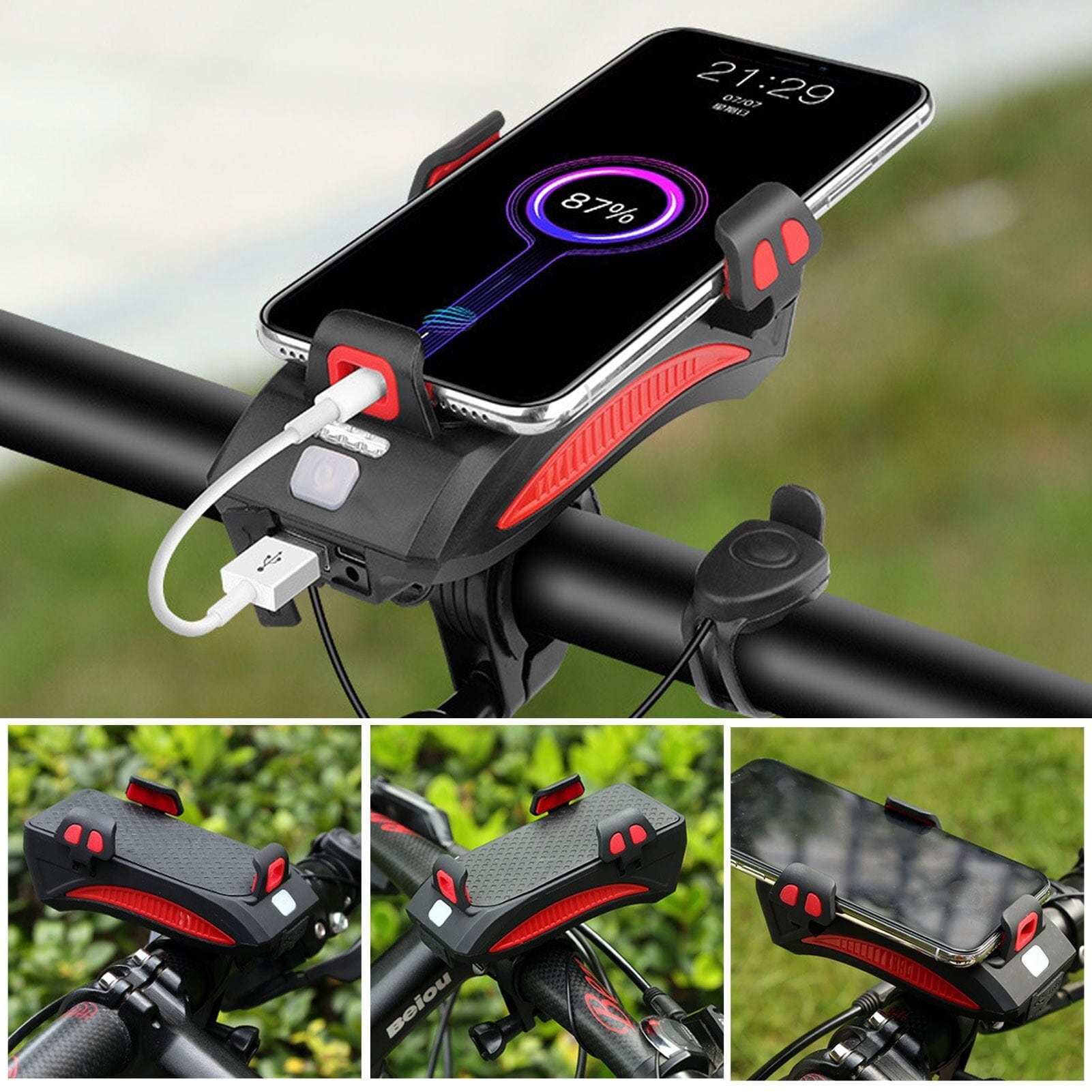 Fietslamp met Powerbank, Telefoonhouder en Claxon 4-in-1 0
