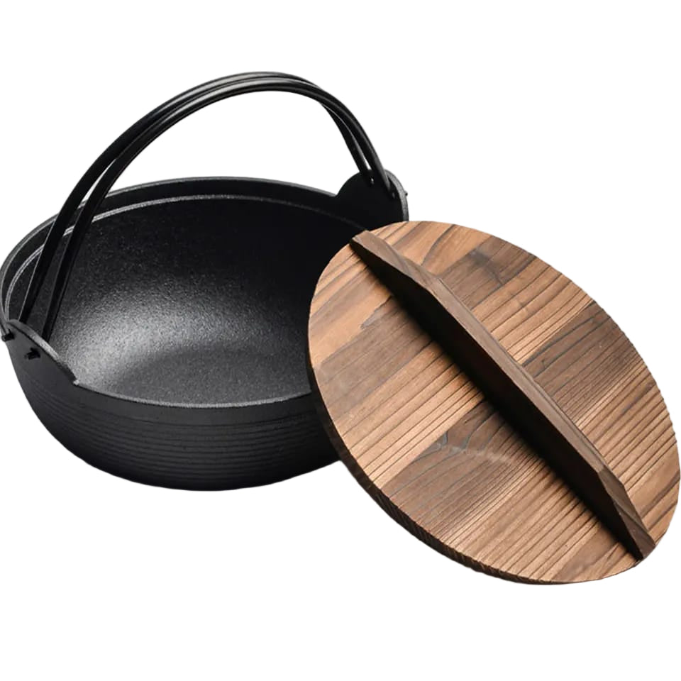 Gietijzeren Wok met Houten Deksel voor Koken 0