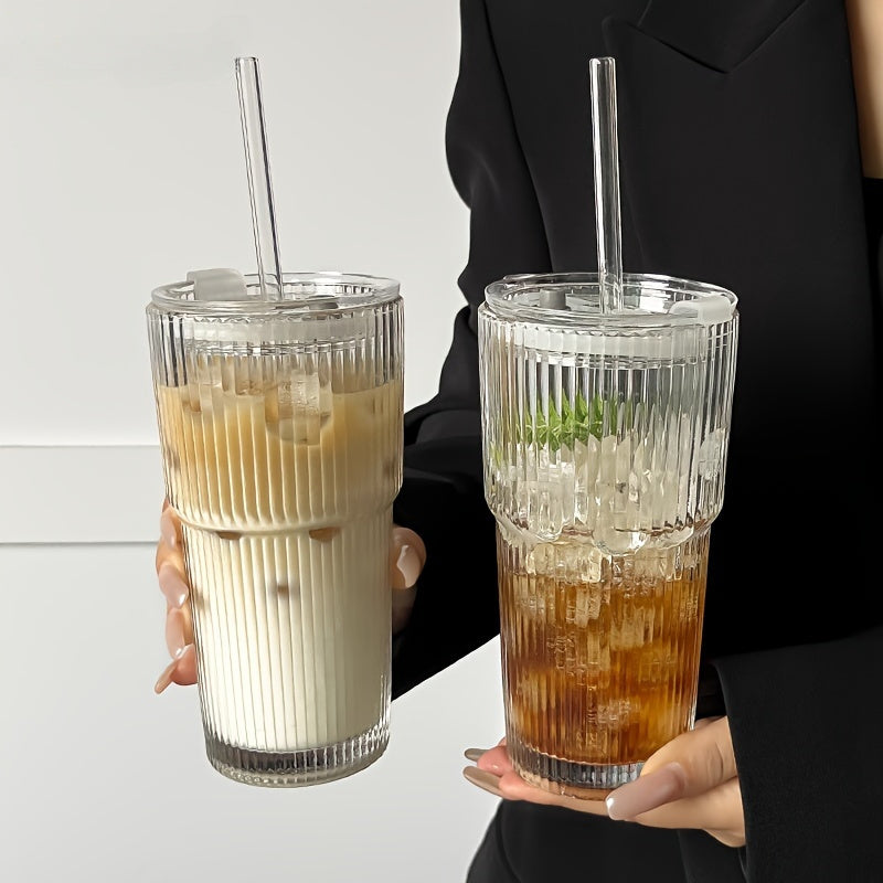 Glazen Koffiemok met Deksel en Rietje voor Koffie en Thee 0