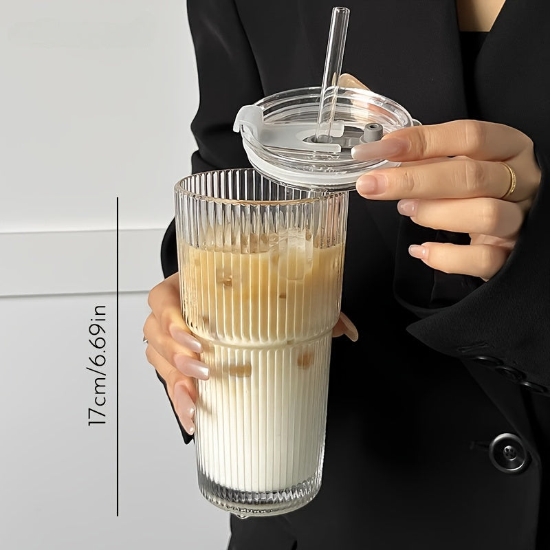 Glazen Koffiemok met Deksel en Rietje voor Koffie en Thee 1