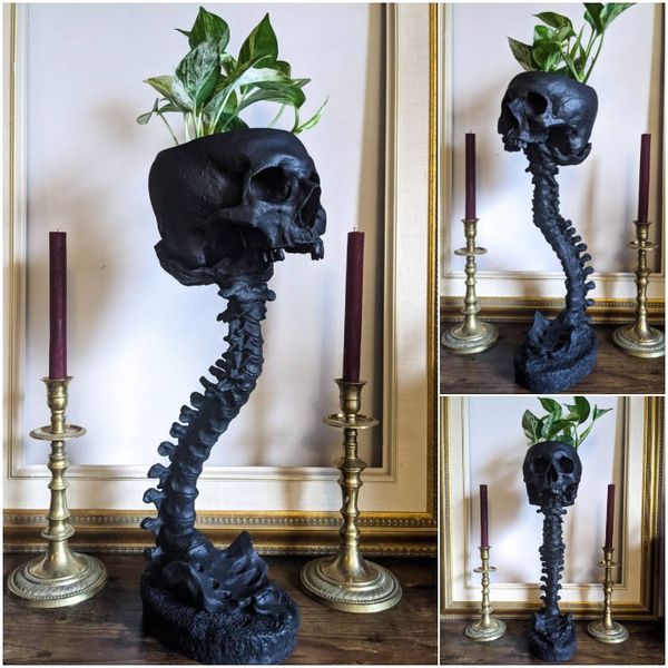Gothic Planter met Schedel en Ruggengraat 0