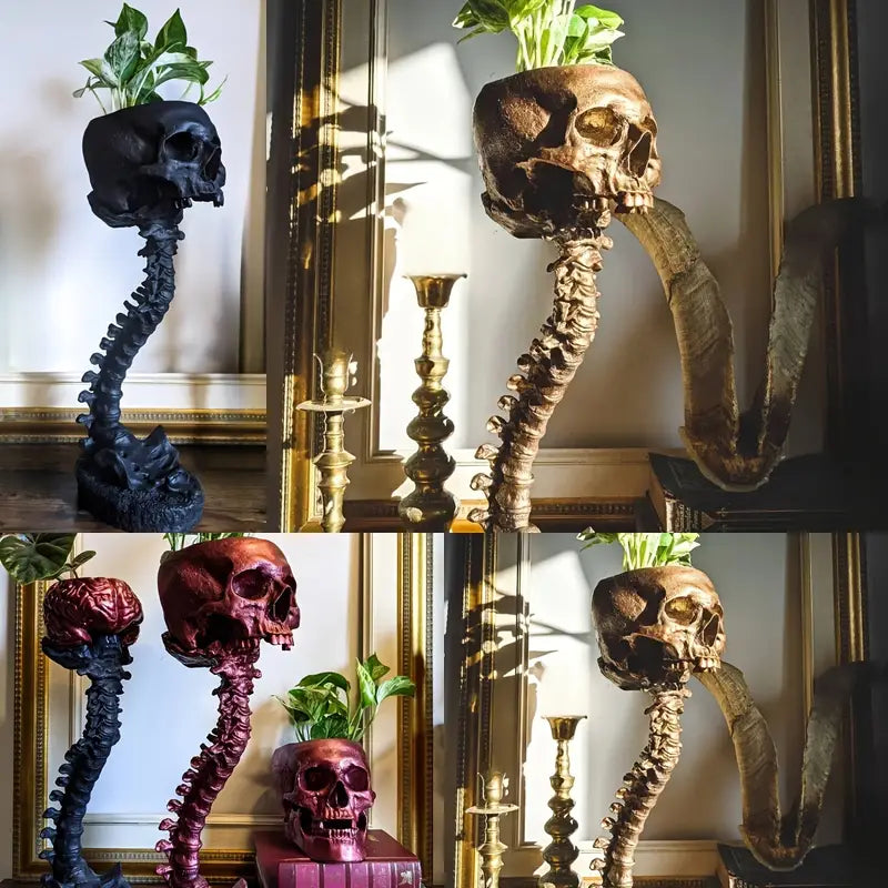Gothic Planter met Schedel en Ruggengraat 1