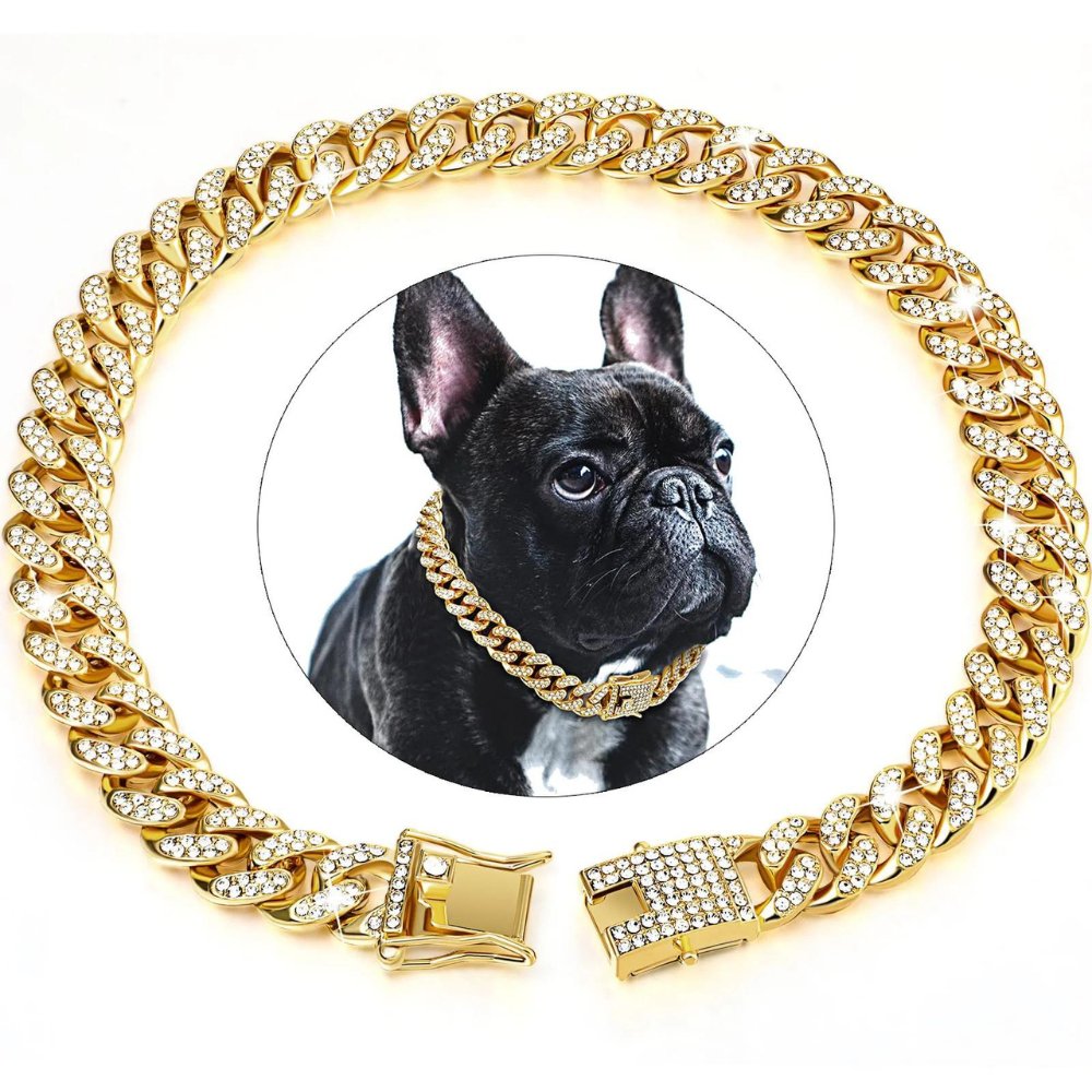 Halsband Hond Luxe met Gouden Ketting en Zirkonia Diamanten voor Honden 3