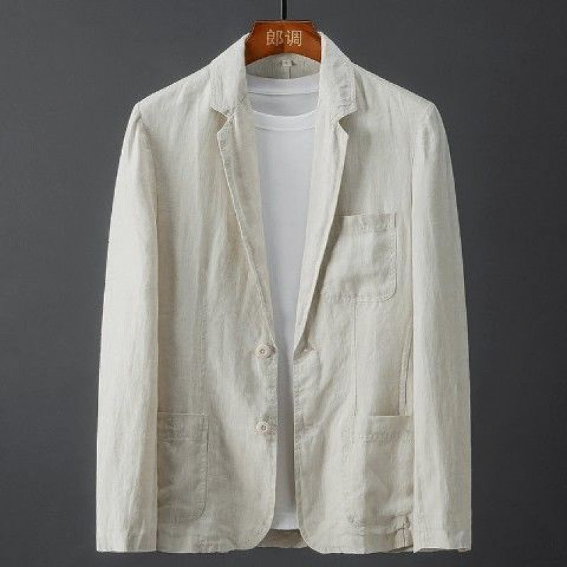 Heren Blazer Leinen Smalle Pasvorm met Reverskragen 0