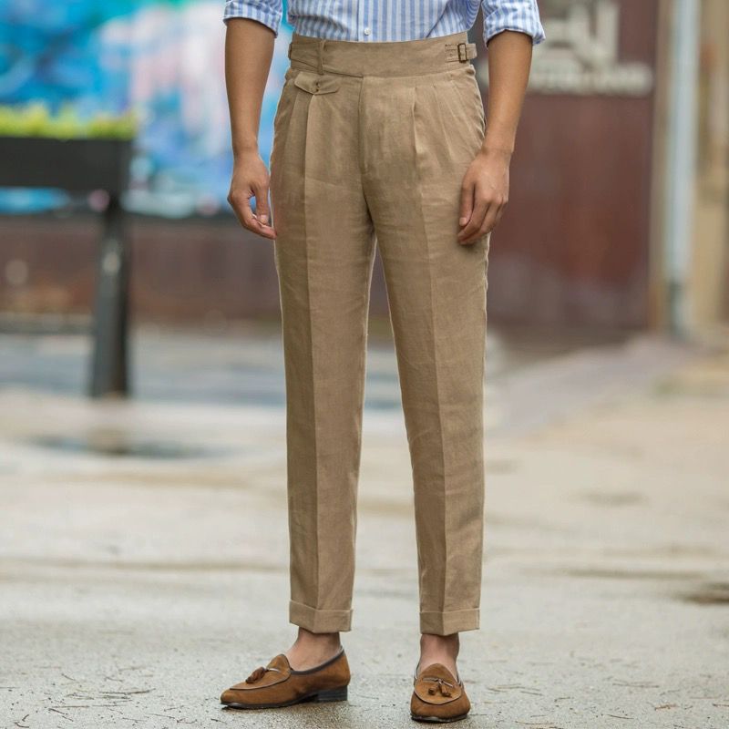 Heren Broek Slim Fit Hoog Taille Linnen 1