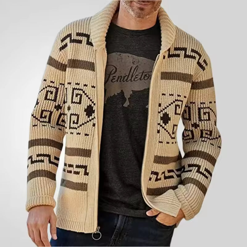Heren Cardigan Gebreid met Rits en Patroon 2