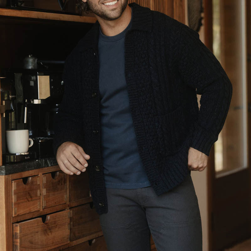 Heren Cardigan Wol Kabelbrei Relaxed Fit 1