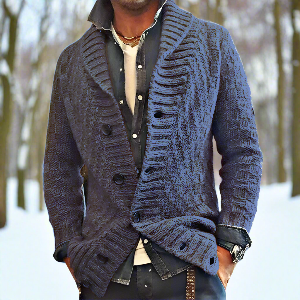 Heren Cardigan Wolmix Relaxed Fit met Shawl Collar 1