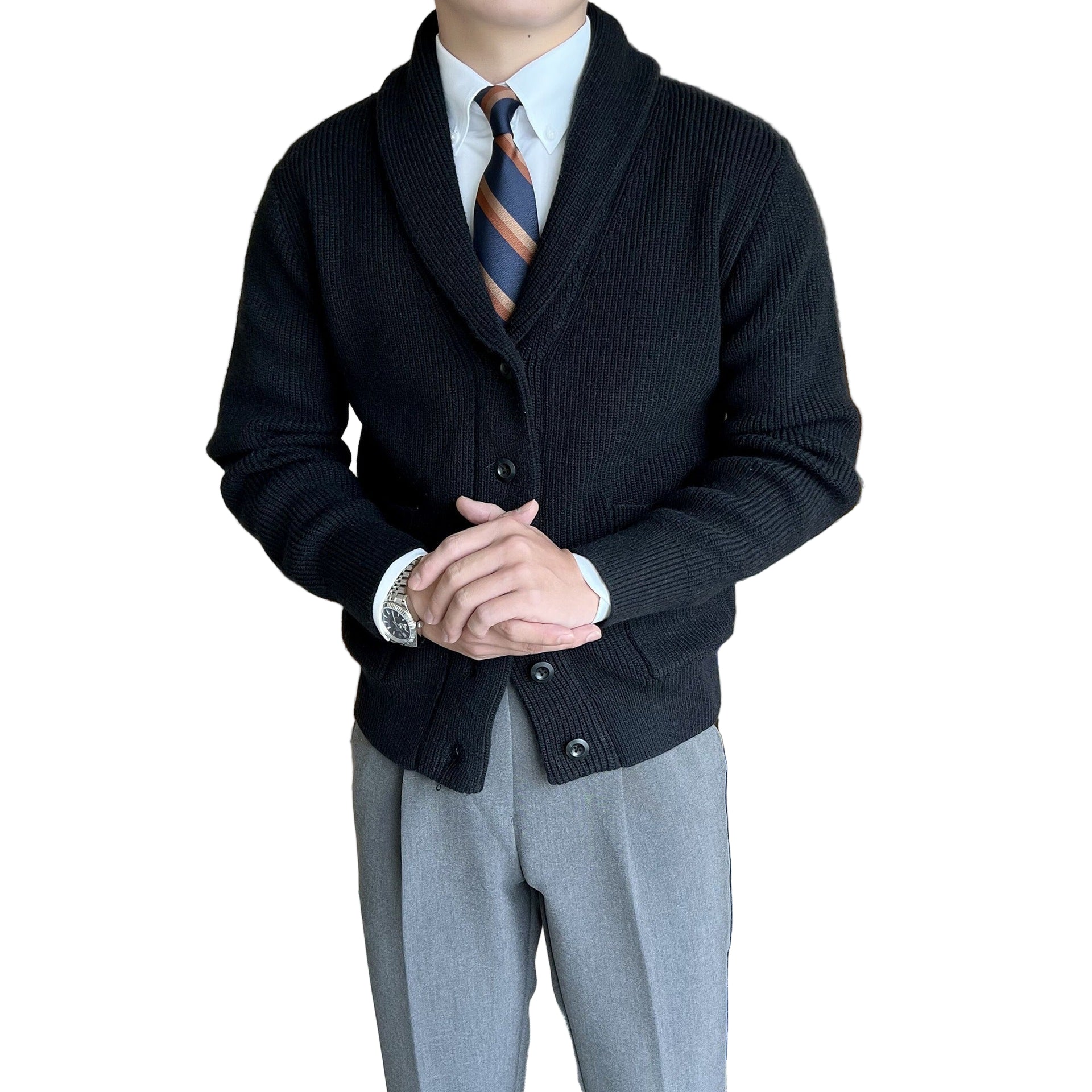 Heren Cardigan met Sjaalkraag en Ribbeltricot voor Casual en Dressy Gelegenheden 1