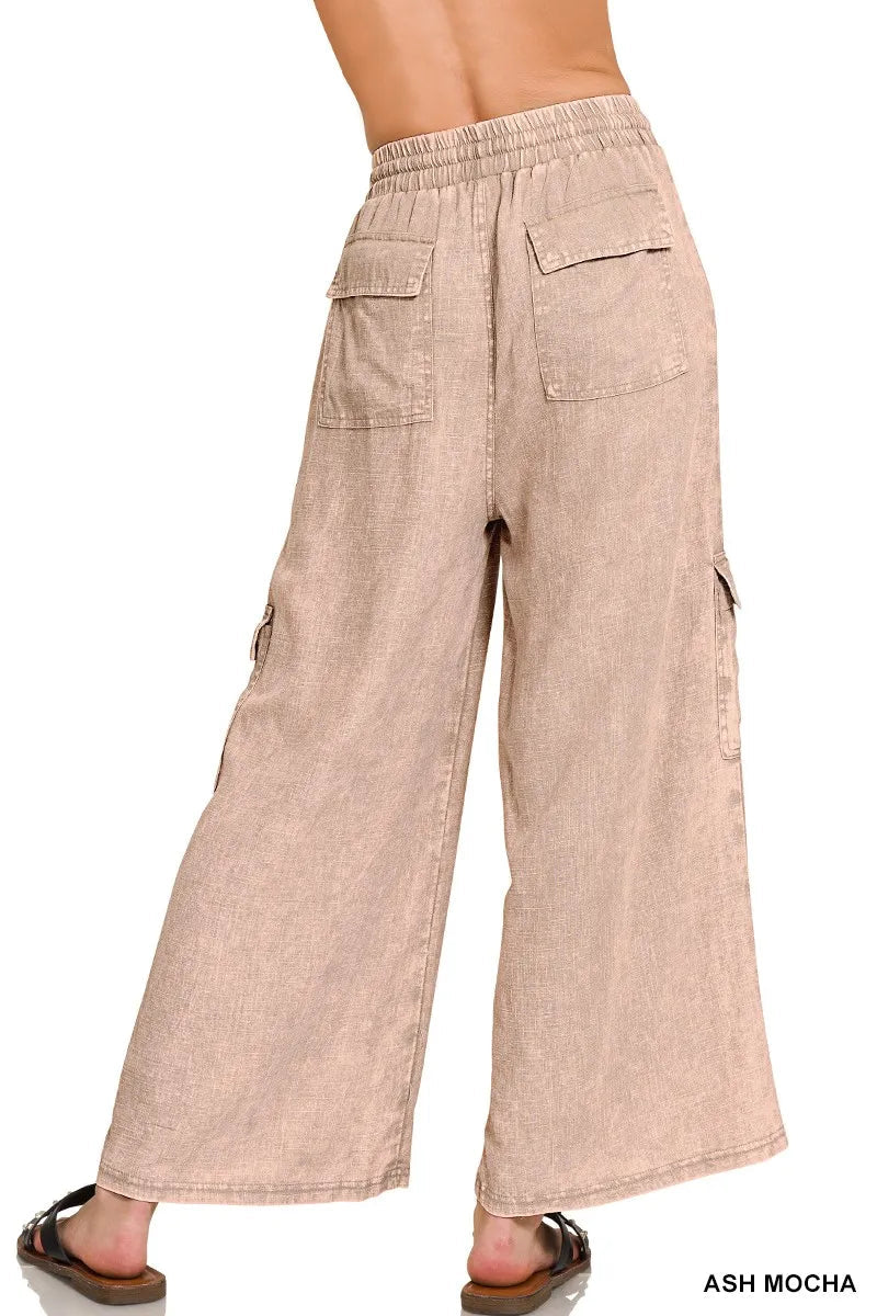 Heren Cargo Broek Gewassen Linnen met Elastische Tailleband 1